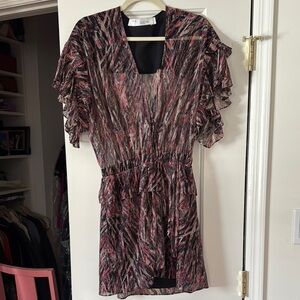 IRO Pink and Black Ruffle Sleeve Mini Dress Size 34